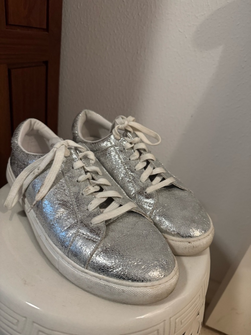 Women's Silver Metallic Lace-Up Sneakers